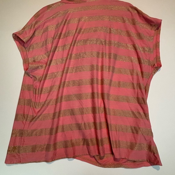 Seven7 Sparkly Coral Pink & Gold Striped Cowl Neck Top | Plus Size 2X/3X - Picture 4 of 10